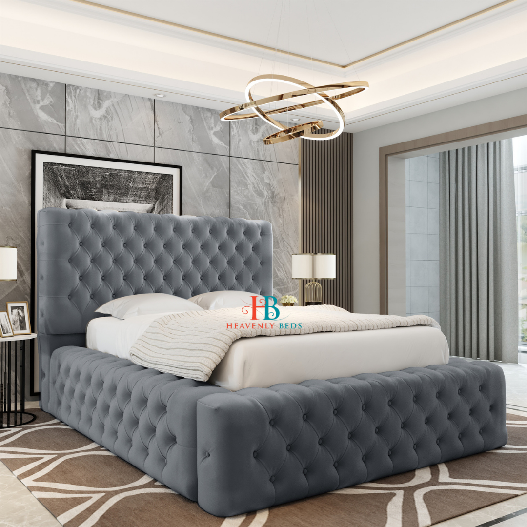 Ambassador Bed Frame in grey plush velvet