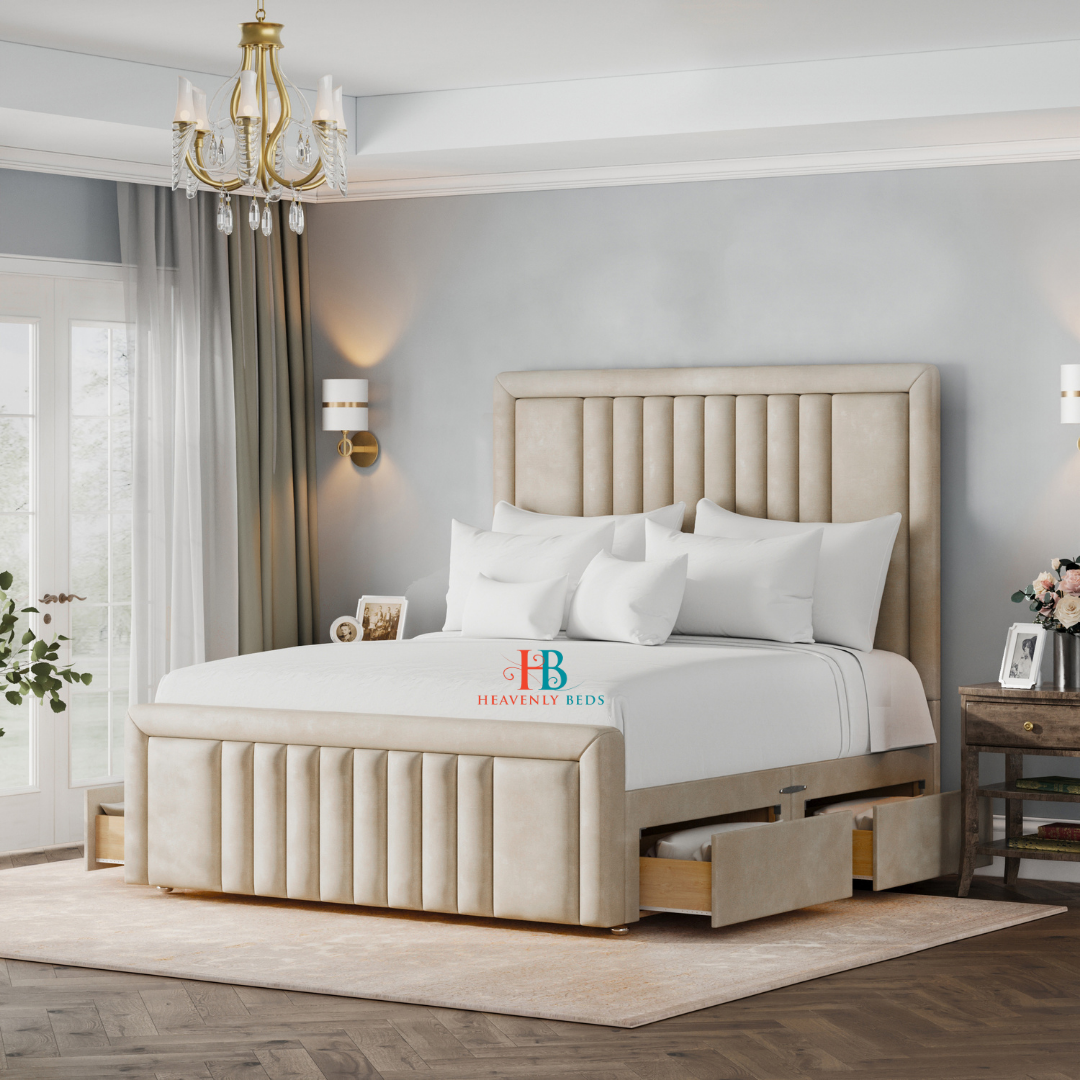 Divan bed frame with drawers in naple cream