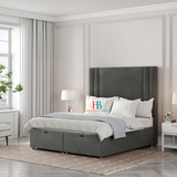 Grey plush velvet divan storage bed + superking size