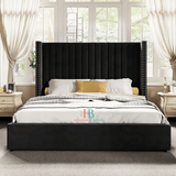Luxury wingback bed frame in black velvet