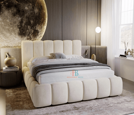 Bubble Padded Bed Frame - 4ft6 Double - Cream Velvet – Heavenlybeds