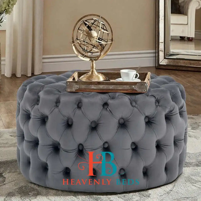 Slate Plush Chesterfield Buttoned Pouffe