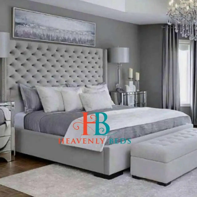 Chesterfield Upholstered Wing back in silver plush velvet