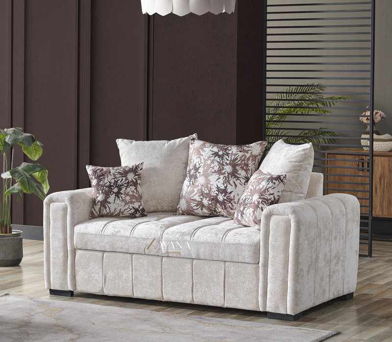 Kaira 3 Seater Sofa Bed + 2 Seater Storage Sofa 3+2 Cream