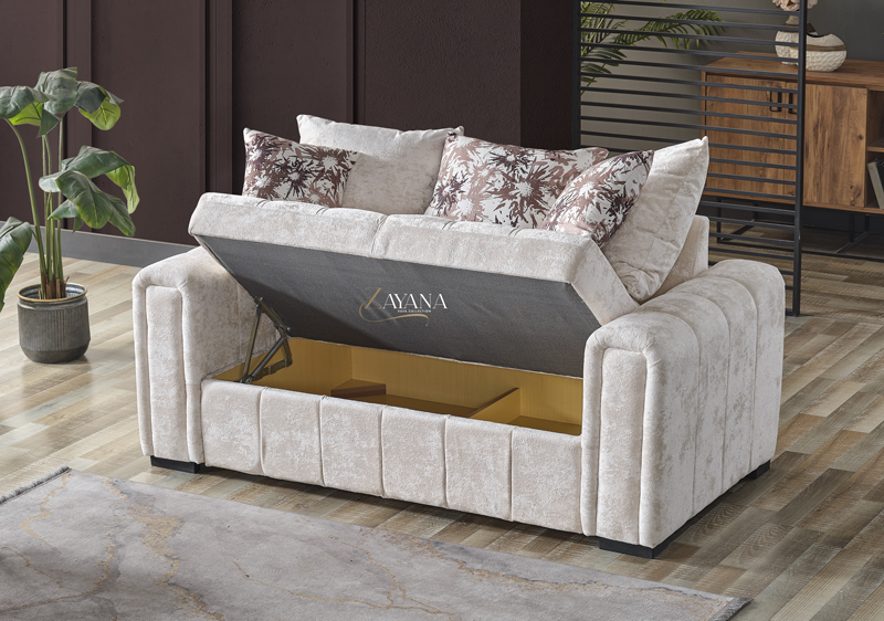 Kaira 3 Seater Sofa Bed + 2 Seater Storage Sofa 3+2 Cream