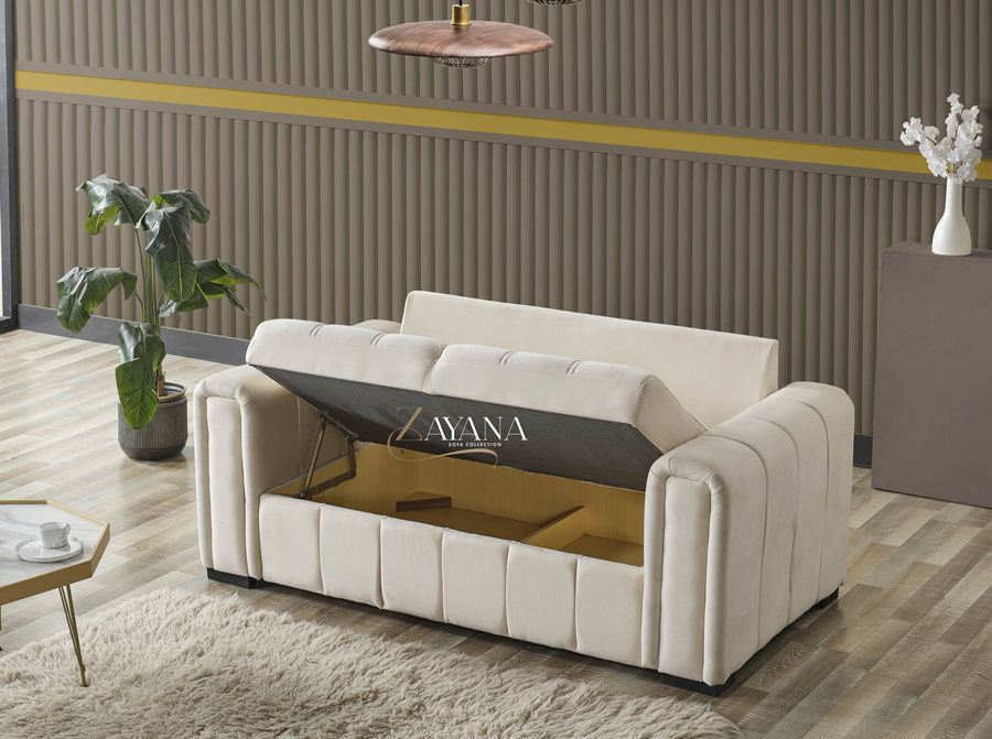 Reem 3 Seater Sofa Bed + 2 Seater Storage Sofa 3+2 Cream