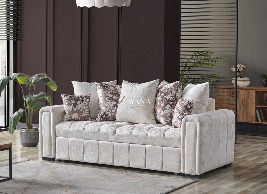 Kaira 3 Seater Sofa Bed + 2 Seater Storage Sofa 3+2 Cream