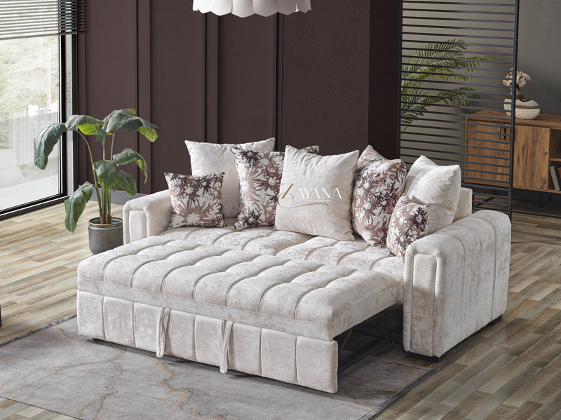 Kaira 3 Seater Sofa Bed + 2 Seater Storage Sofa 3+2 Cream