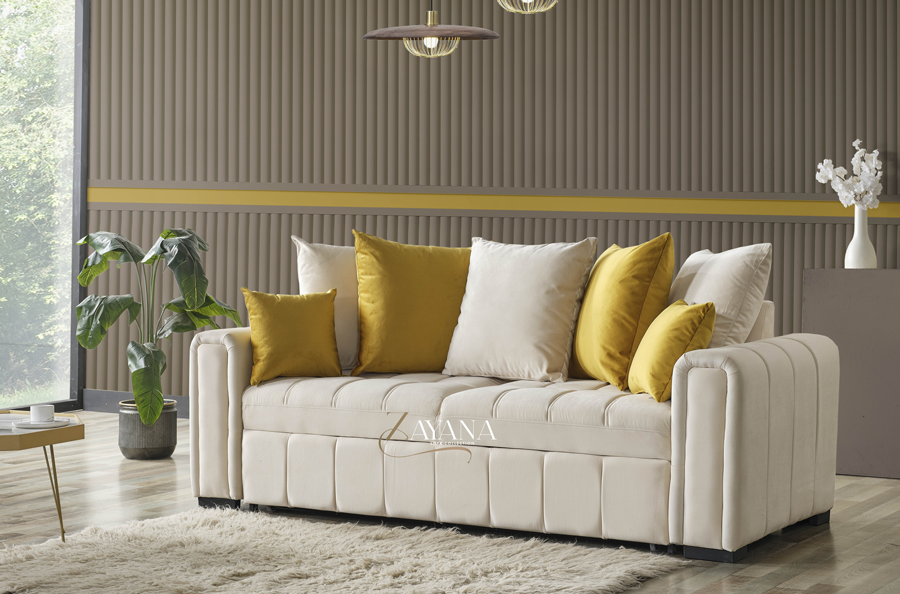 Reem 3 Seater Sofa Bed + 2 Seater Storage Sofa 3+2 Cream