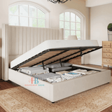 wingback bed frame in cream velvet - ottoman storage