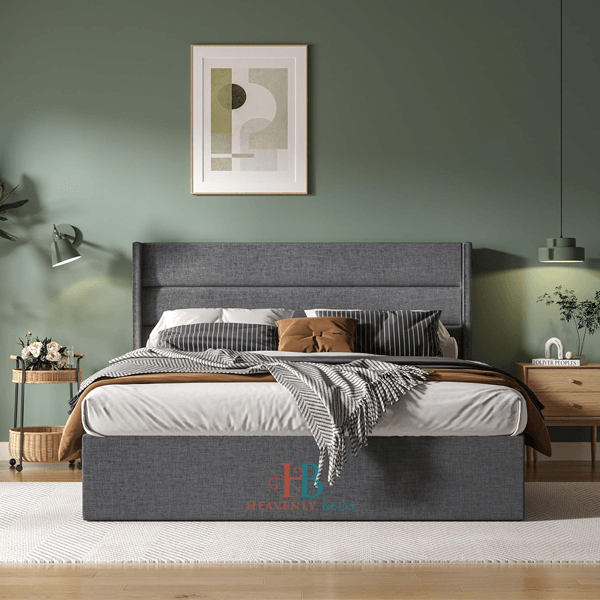 Grey Wingback Storage Bed in King size