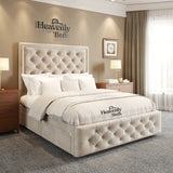Divan Bed With Drawer Storage - 54" High Headboard in Cream Plush Velvet