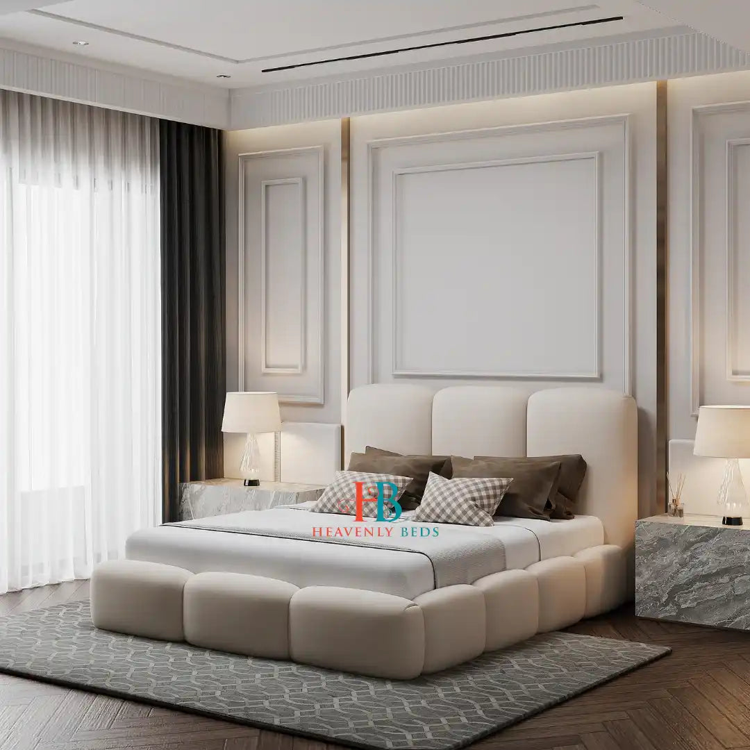 Cream bubble storage bed frame made with luxury and comfort by Heavenlybeds