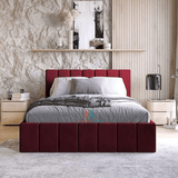 bed frame in maroon with mattress - Ottoman storage
