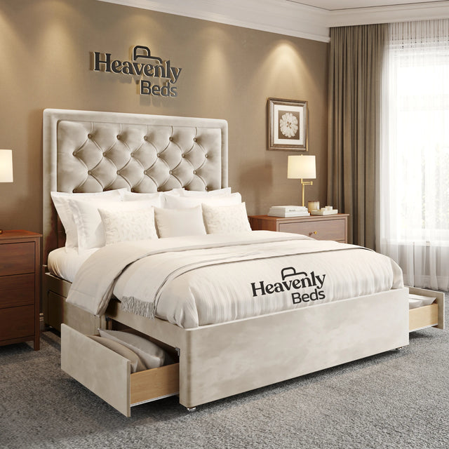 Divan Bed With Drawer Storage - Cream Plush Velvet