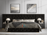 oversized headboard in black with diamond buttons