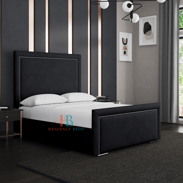 Black bed frame with studded border in king size