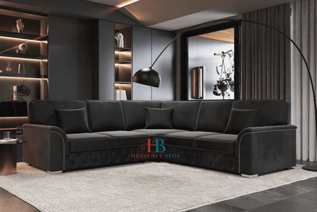 Luxurious Corner Chesterfield Sofa in black plush velvet