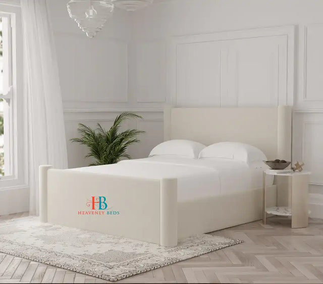 cream bed in kingsize made by heavenlybeds