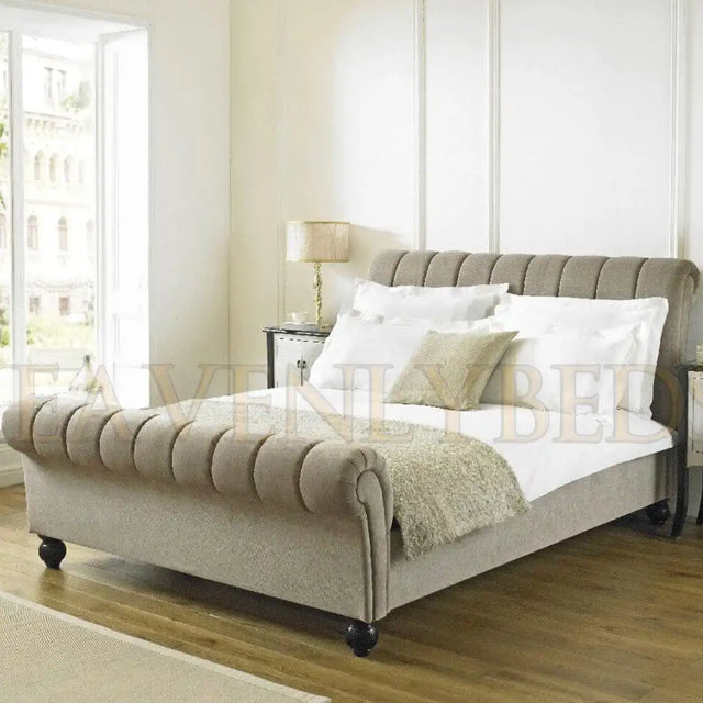Cream Lined Scroll Bed Frame in King Size