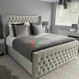 Imperial Wingback Storage Bed in Silver Plush Velvet