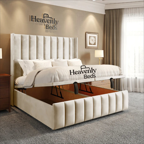 Wingback Divan Ottoman Bed  in Cream Plush Velvet