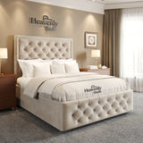 Upholstered Ottoman Divan Bed in King Size made by Heavenlybeds in CreamPlushVelvet