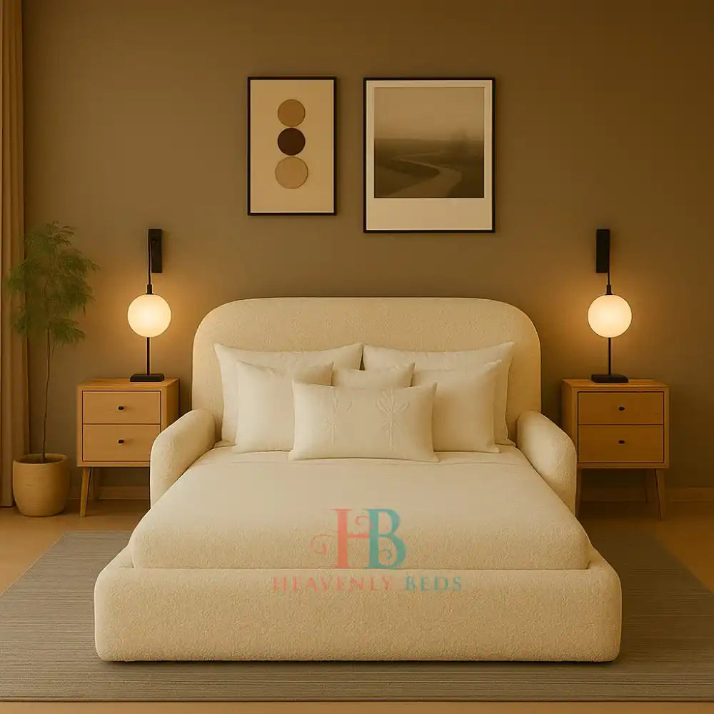 Savannah Luxury Cream Fabric Bed with Soft Bubble Design