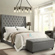 Wingback Bed Frame in Grey Plush velvet + King Size ottoman storage