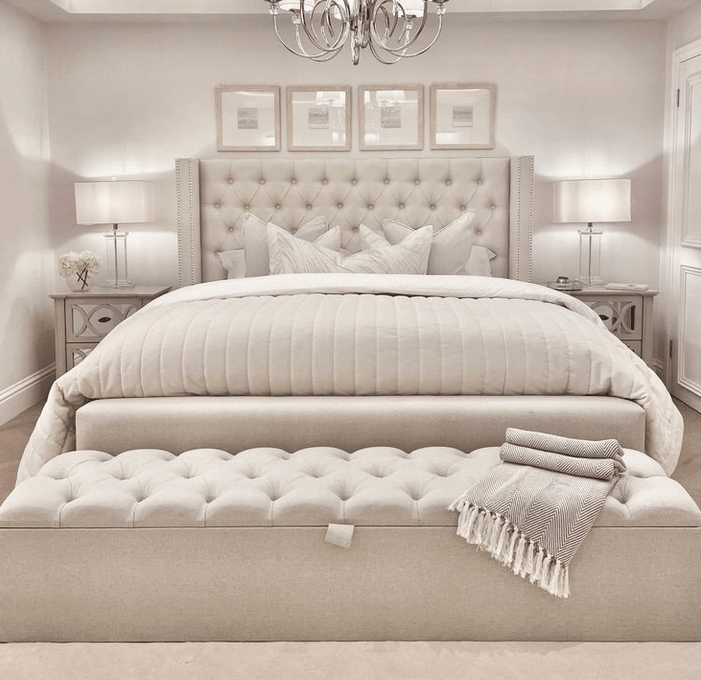 bed pictured with ottoman box in grey