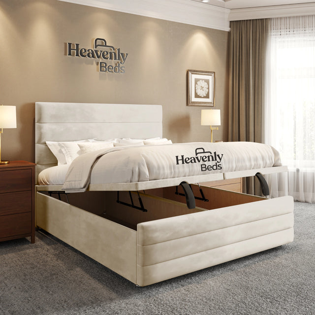 Storage bed with divan ottoman - Cream Plush Velvet