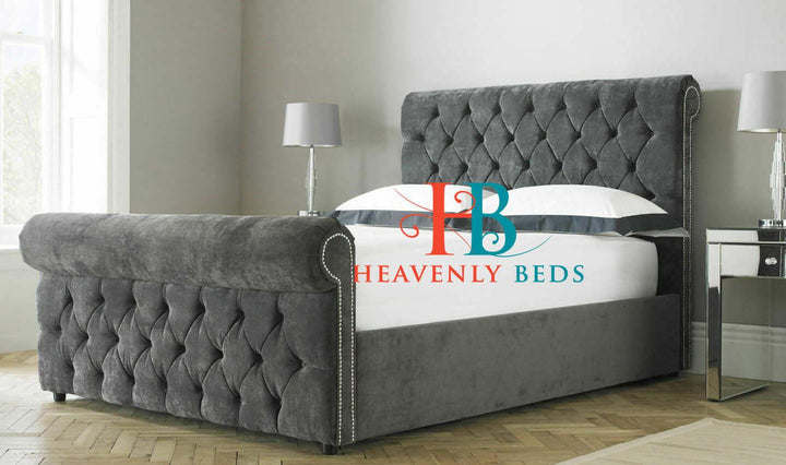 Henry Chesterfield Ottoman Bed Frame - 5ft King Size - Beige Velvet –  Heavenlybeds